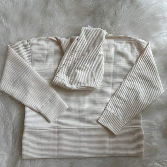 New! DKNY Off-White Ribbed Hoodie - Picture 2 of 5